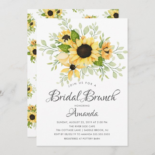 Autumn Sunflower Bridal Shower Brunch Invitation (Front/Back)