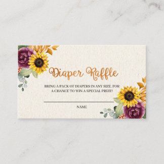 Autumn Sunflower Fall Diaper Raffle Enclosure Card