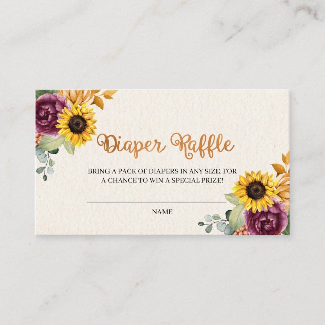 Autumn Sunflower Fall Diaper Raffle Enclosure Card (Front)