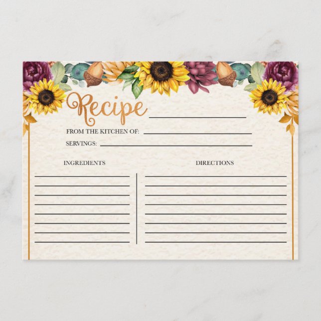 Autumn Sunflower Fall Recipe Card (Front)