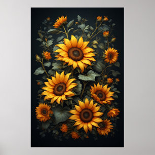 Autumn Sunflower Floral Arrangement Poster
