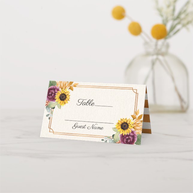 Autumn Sunflower Floral Wedding Place Card (Front)