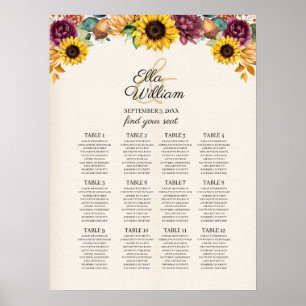 Autumn Sunflower Floral Wedding Seating Chart