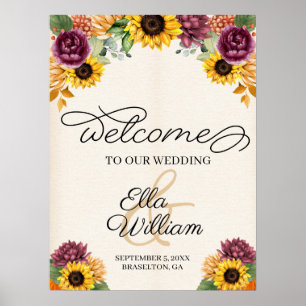 Autumn Sunflower Floral Wedding Welcome Sign