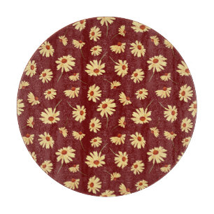 Autumn Sunflower: Maroon Seamless Design Cutting Board