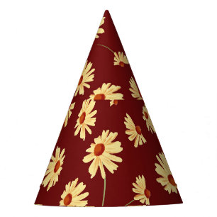 Autumn Sunflower: Maroon Seamless Design Party Hat