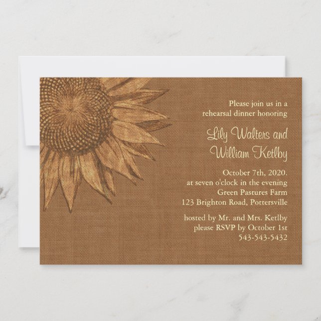 Autumn Sunflower Rehearsal Dinner Invitation (Front)