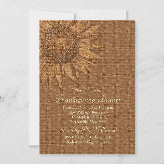 Autumn Sunflower Thanksgiving Dinner Invitation (Front)
