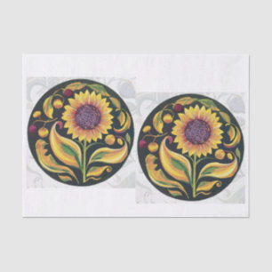 Autumn Sunflower Vignette, Folky Floral Medallion Tissue Paper