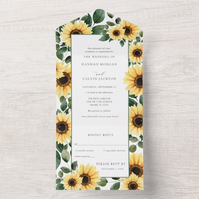 Autumn Sunflower Wedding All In One Invitation (Inside)