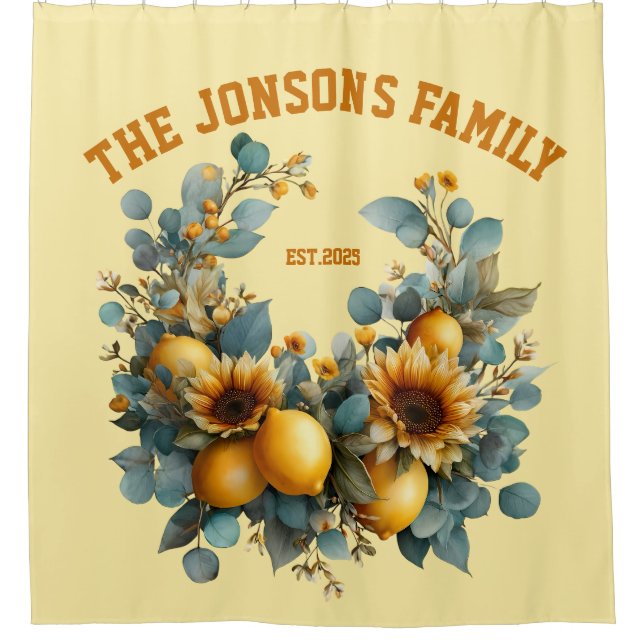 Autumn Sunflowers and Lemons Family Decor Shower Curtain (Front)