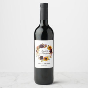 Autumn Sunflowers Floral Bridal Shower Wine Label