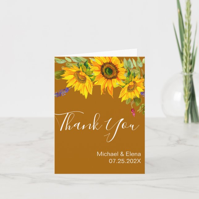 Autumn Sunflowers Folded Wedding Thank You Card (Front)