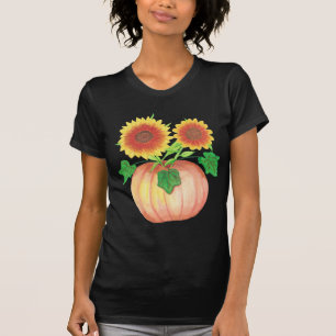 Autumn Sunflowers in Pumpkin with Leaves Tees