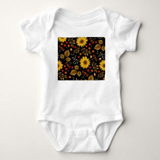 Autumn Sunflowers: Maple Black Background Baby Bodysuit