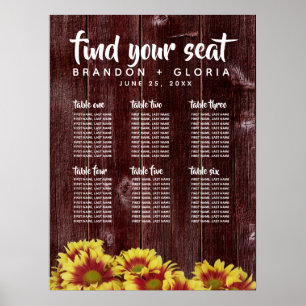 Autumn Sunflowers on Rustic Wooden Fence Wedding Poster