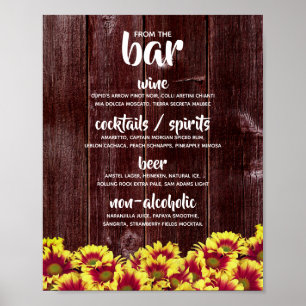 Autumn Sunflowers on Wooden Fence Wedding Drinks Poster