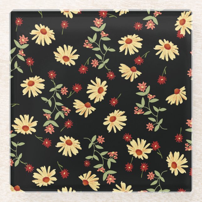 Autumn Sunflowers: Red-Orange Harmony. Glass Coaster (Front)