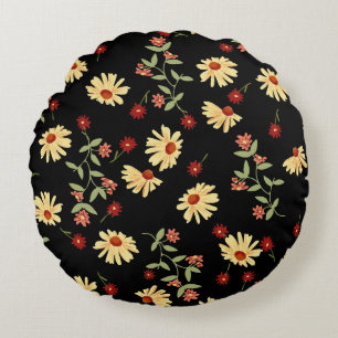 Autumn Sunflowers: Red-Orange Harmony. Round Cushion