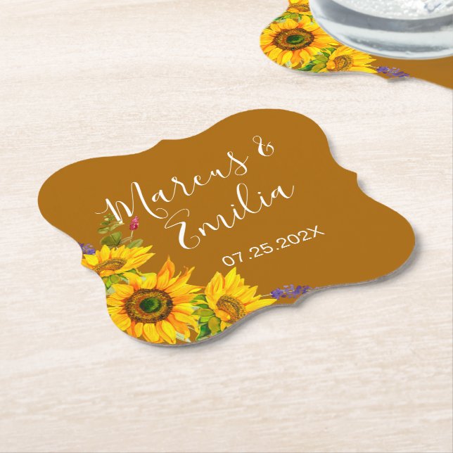 Autumn Sunflowers Wedding  Paper Coaster (Angled)