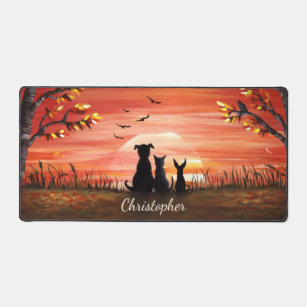 Autumn Sunset Dog and Cat Personalised Desk Mat