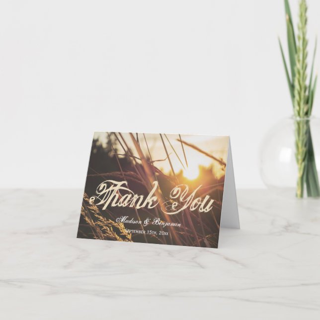 Autumn Sunset Fall Wedding Thank You Cards (Front)