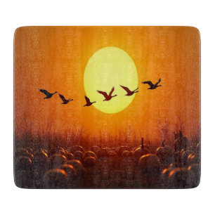 Autumn Sunset Glass Cutting Board