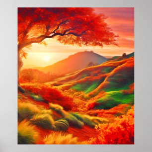 Autumn Sunset Landscape Painting Art Poster