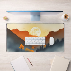 Autumn Sunset Mountain Desk Mat – Cosy Full Moon N