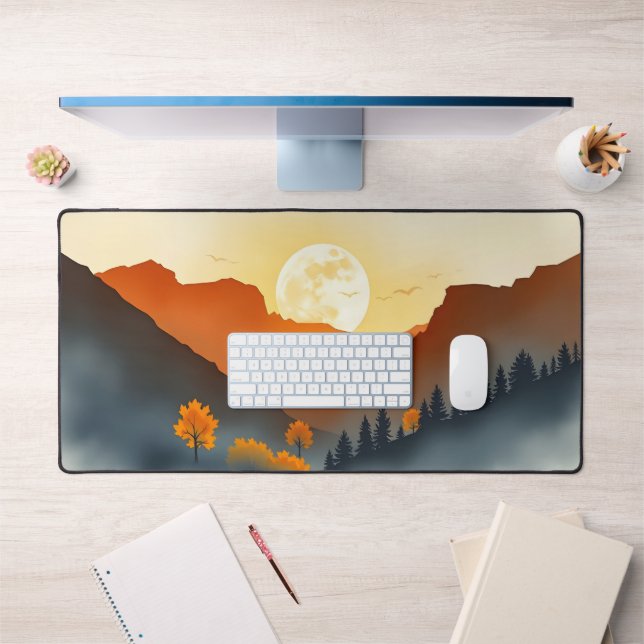 Autumn Sunset Mountain Desk Mat – Cosy Full Moon N (Office 1)