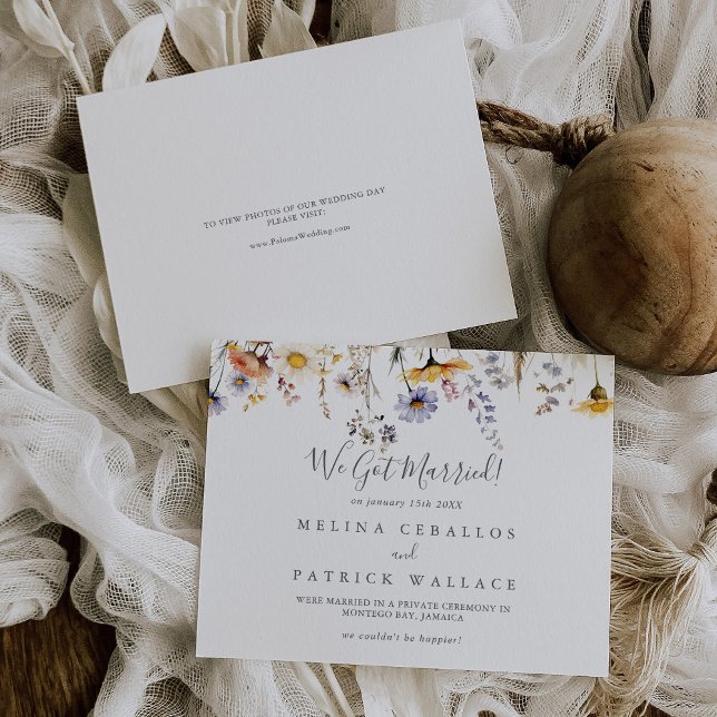 Autumn Sunshine Elegant Wildflower Elopement Announcement (Creator Uploaded)