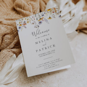 Autumn Sunshine Elegant Wildflower Folded Wedding Programme