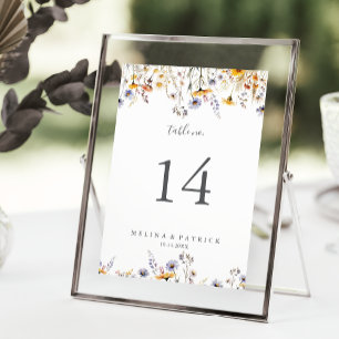 Autumn Sunshine Elegant Wildflower Wedding Table Number