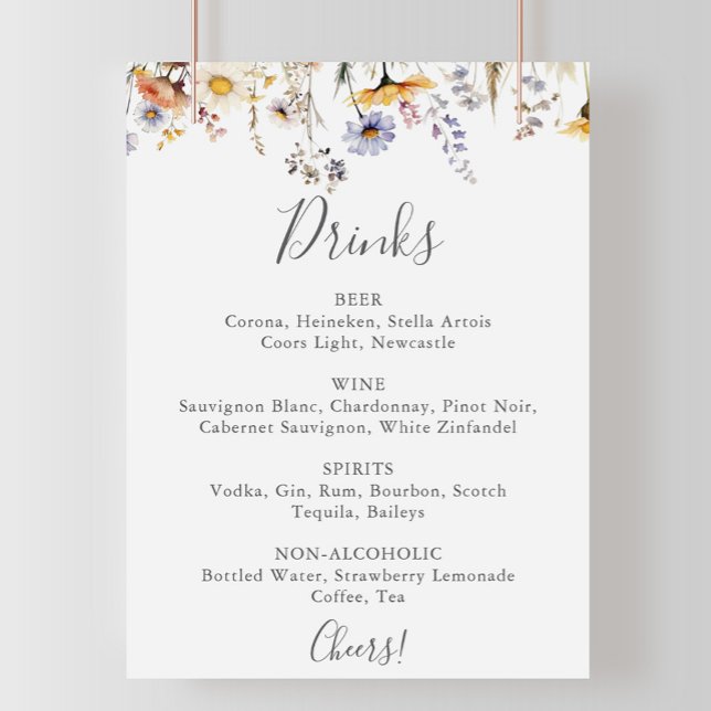  Autumn Sunshine Wildflower Wedding Drinks Menu  Poster (Creator Uploaded)