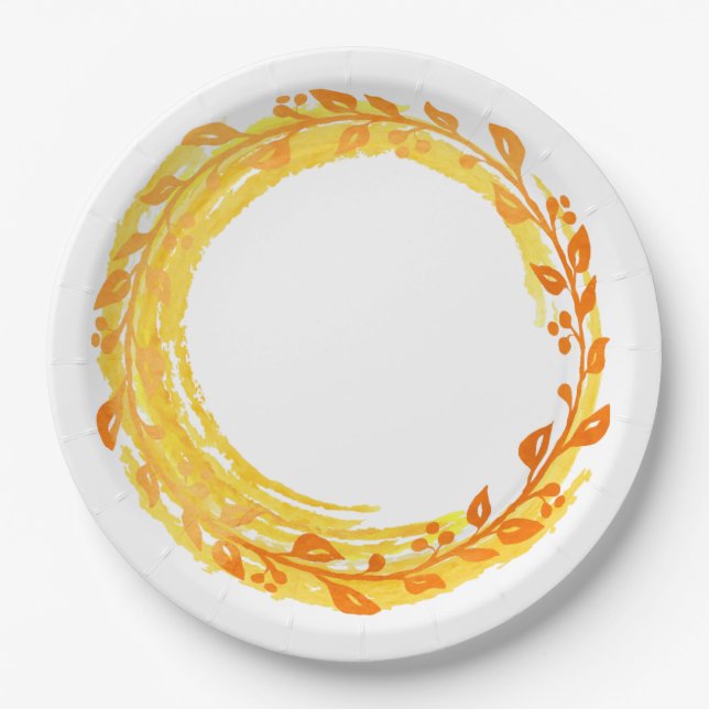 Autumn Swirl Wreath in Fall Colours  Paper Plate (Front)