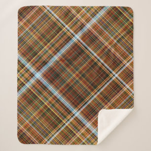 Autumn Sycamore Brown, Green, and Blue Plaid Sherpa Blanket
