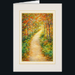 Autumn Sympathy Card – Thinking of You<br><div class="desc">Bring a moment of calm to someone’s day with this serene woodland pathway card, painted in warm autumn tones of gold, amber, and soft green. The softly lit trail disappearing into the trees creates a peaceful, uplifting mood — perfect for thinking-of-you messages, heartfelt notes, sympathy, encouragement, or simply sending a...</div>