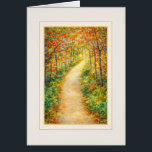 Autumn Sympathy Card – Thinking of You<br><div class="desc">Bring a moment of calm to someone’s day with this serene woodland pathway card, painted in warm autumn tones of gold, amber, and soft green. The softly lit trail disappearing into the trees creates a peaceful, uplifting mood — perfect for thinking-of-you messages, heartfelt notes, sympathy, encouragement, or simply sending a...</div>