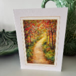 Autumn Sympathy Card – Thinking of You<br><div class="desc">Bring a moment of calm to someone’s day with this serene woodland pathway card, painted in warm autumn tones of gold, amber, and soft green. The softly lit trail disappearing into the trees creates a peaceful, uplifting mood — perfect for thinking-of-you messages, heartfelt notes, sympathy, encouragement, or simply sending a...</div>