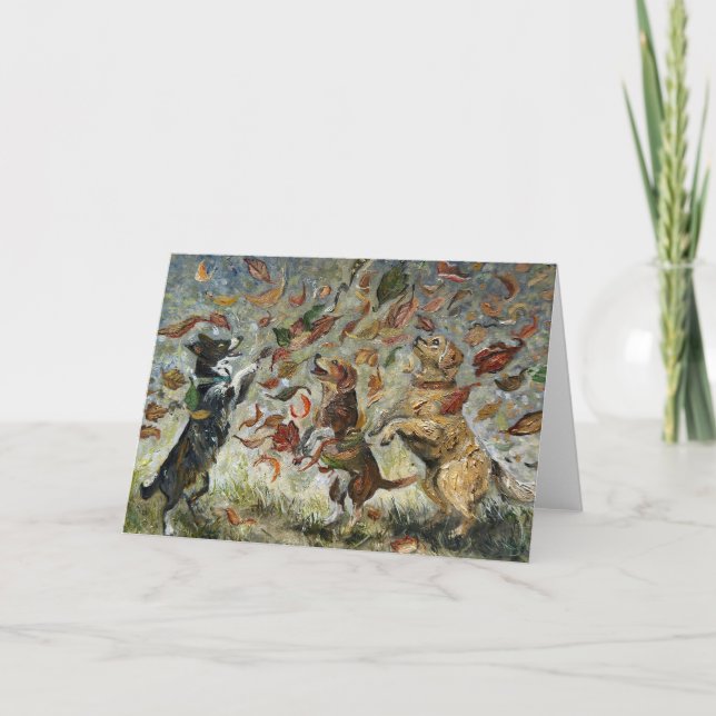 Autumn Tailwag Whimsical Golden Retriever Dogs Card (Front)