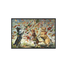 Autumn Tailwag Whimsical Golden Retriever Dogs Oil