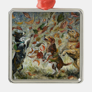 Autumn Tailwag Whimsical Golden Retriever Dogs Oil Metal Tree Decoration