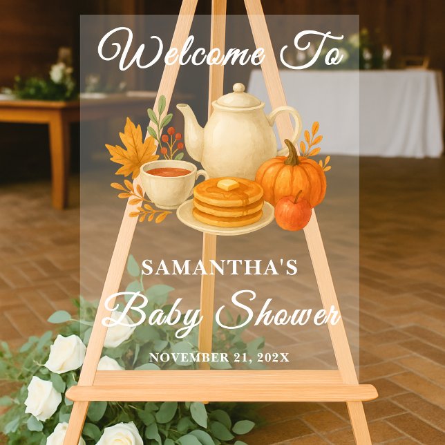 Autumn Tea Party Baby Shower Welcome Acrylic Sign (Creator Uploaded)
