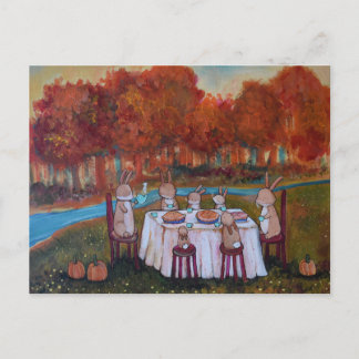 Autumn Tea Party Bunny Rabbit Family Postcard