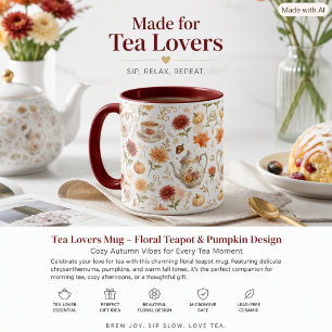 Autumn Tea Party Pumpkin Floral Pattern Mug