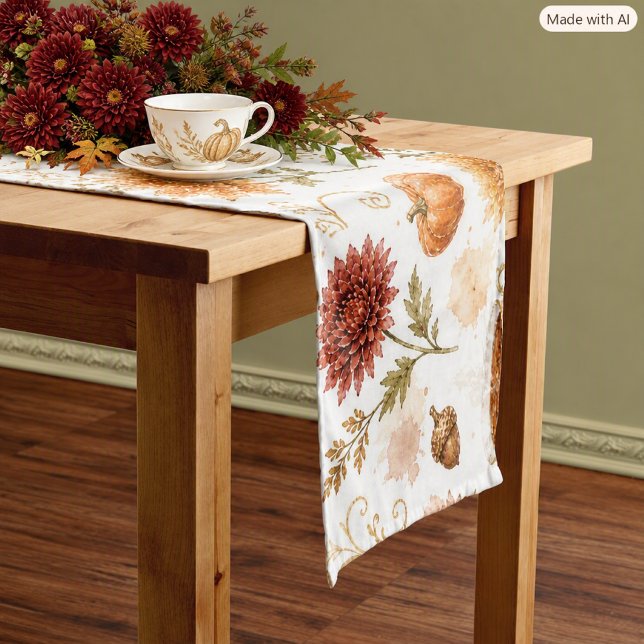 Autumn Tea Party Pumpkin Floral Pattern  Short Table Runner (Creator Uploaded)