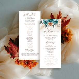 Autumn Teal Burnt Orange Chic Fall Wedding Program