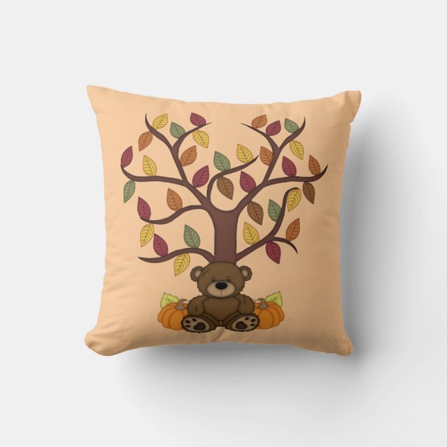 Autumn Teddy Bear Throw Pillow Home Decor (Front)