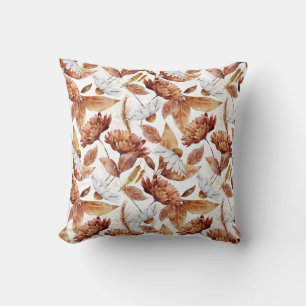Autumn Terra Cotta Rust Leaves Flowers Pattern Cushion