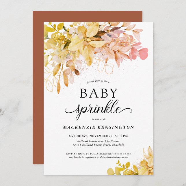 Autumn Terracotta Botanical Baby Sprinkle Invitation (Front/Back)